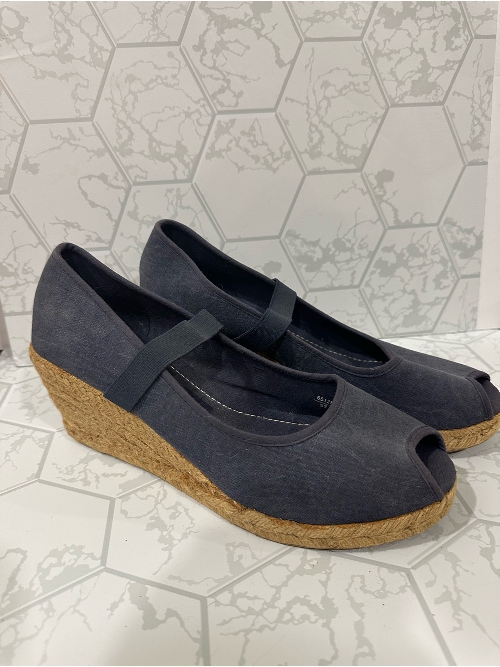 Montego Bay Club Navy Peep-Toe Wedge Espadrilles